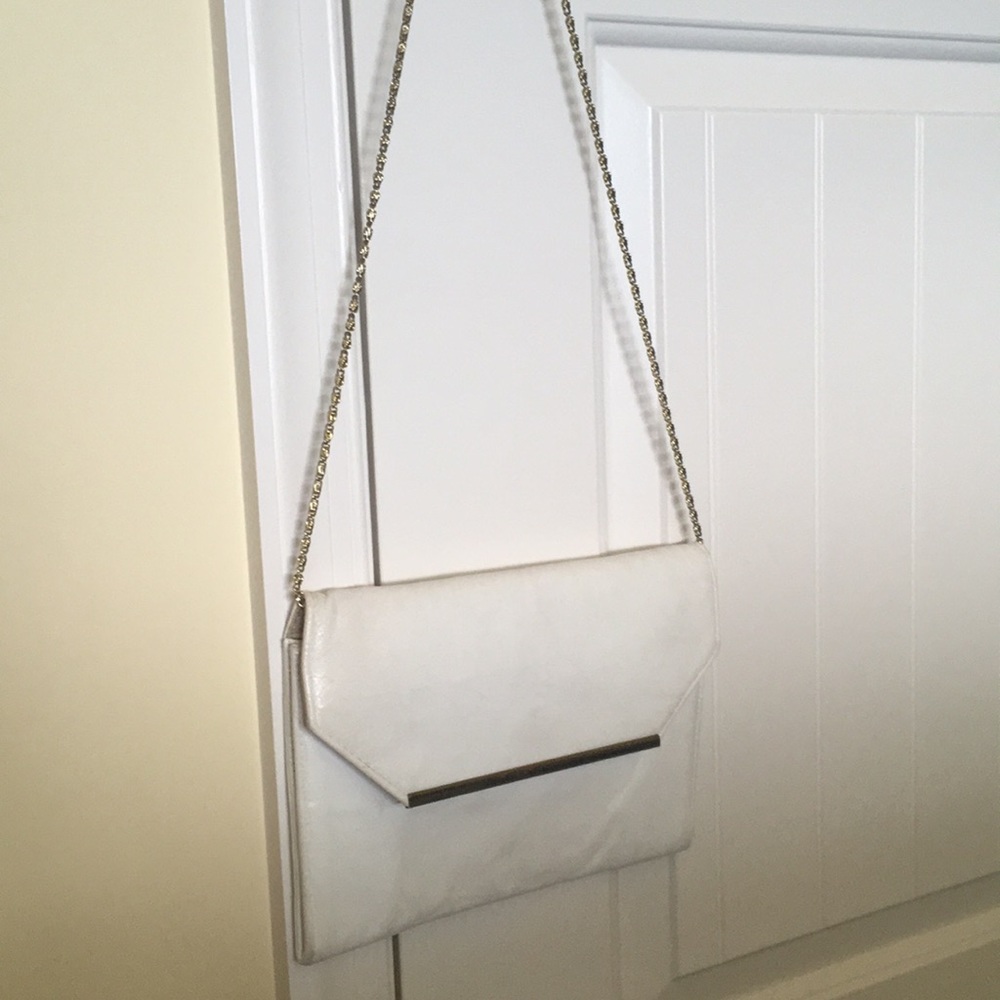 Leather clutch white bag it’s vintage w gold strap